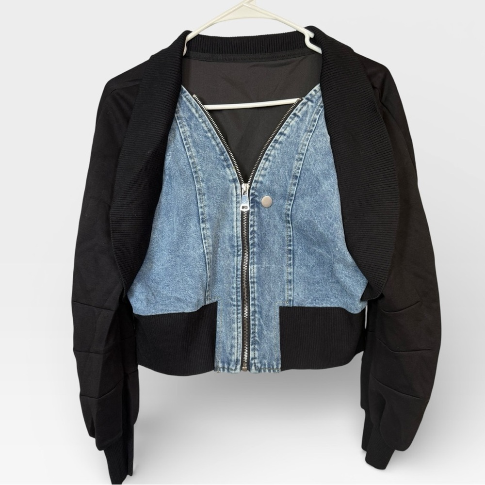 Micas Patchwork Zipper Denim Outerwear Jacket - image 3